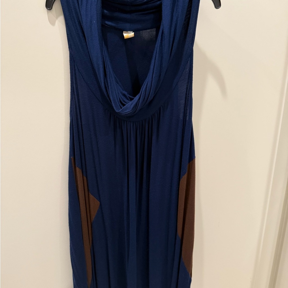Blue and Brown Cowl Neck Dress